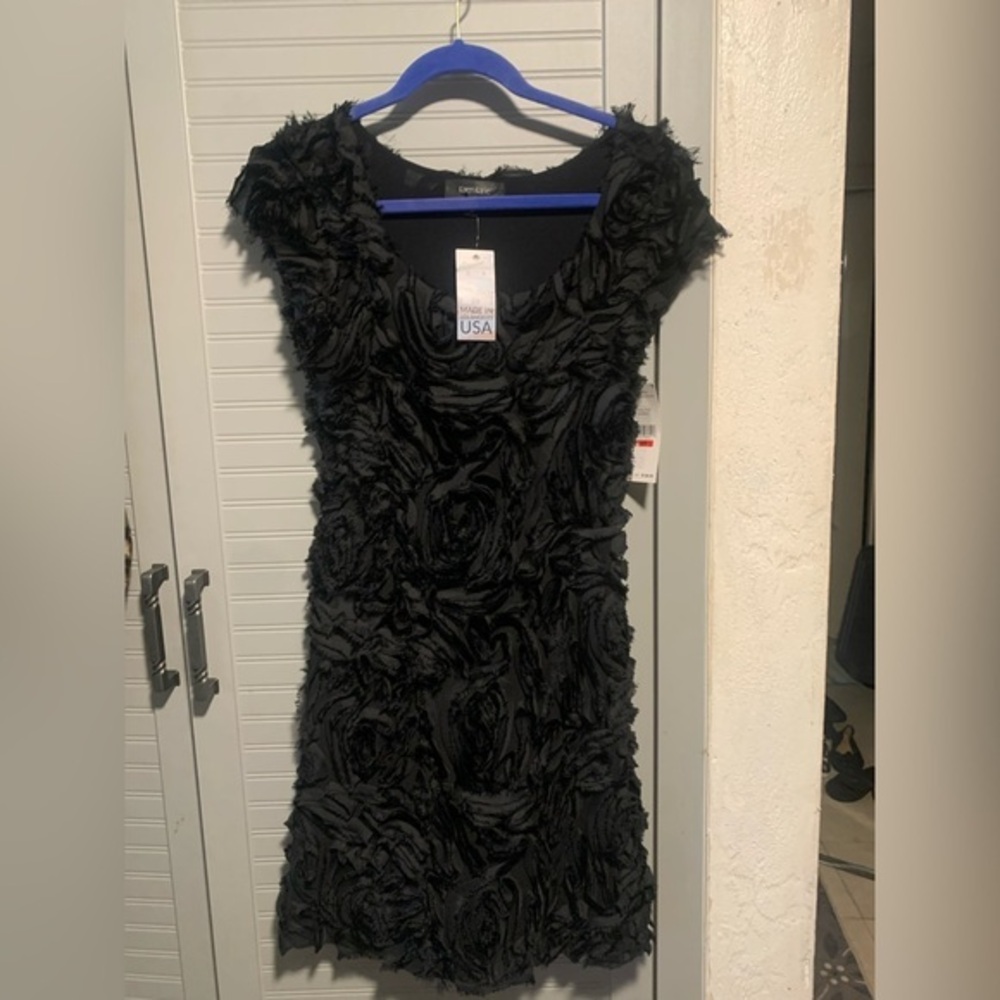 KAREN KANE Mesh Rose Mini Dress Frayed Trim in Black Size XS NWT MSRP: $148.00